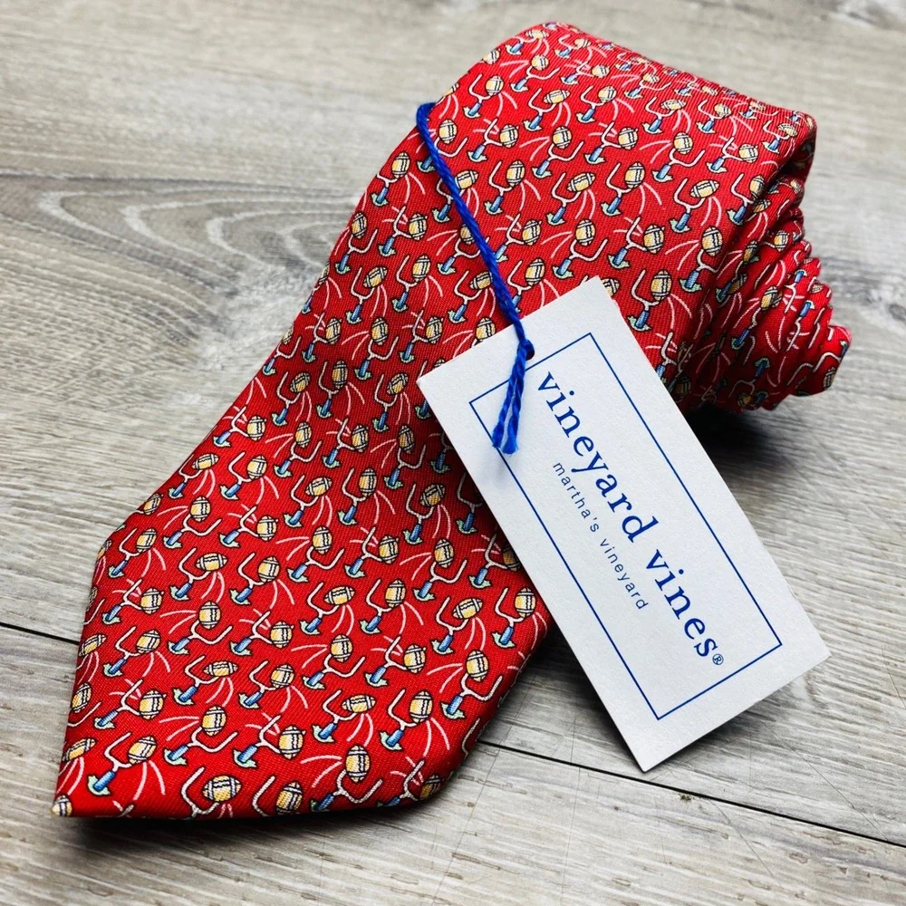 Vineyard Vines Boys Red Silk Football Goalpost Novelty Tie NWT
